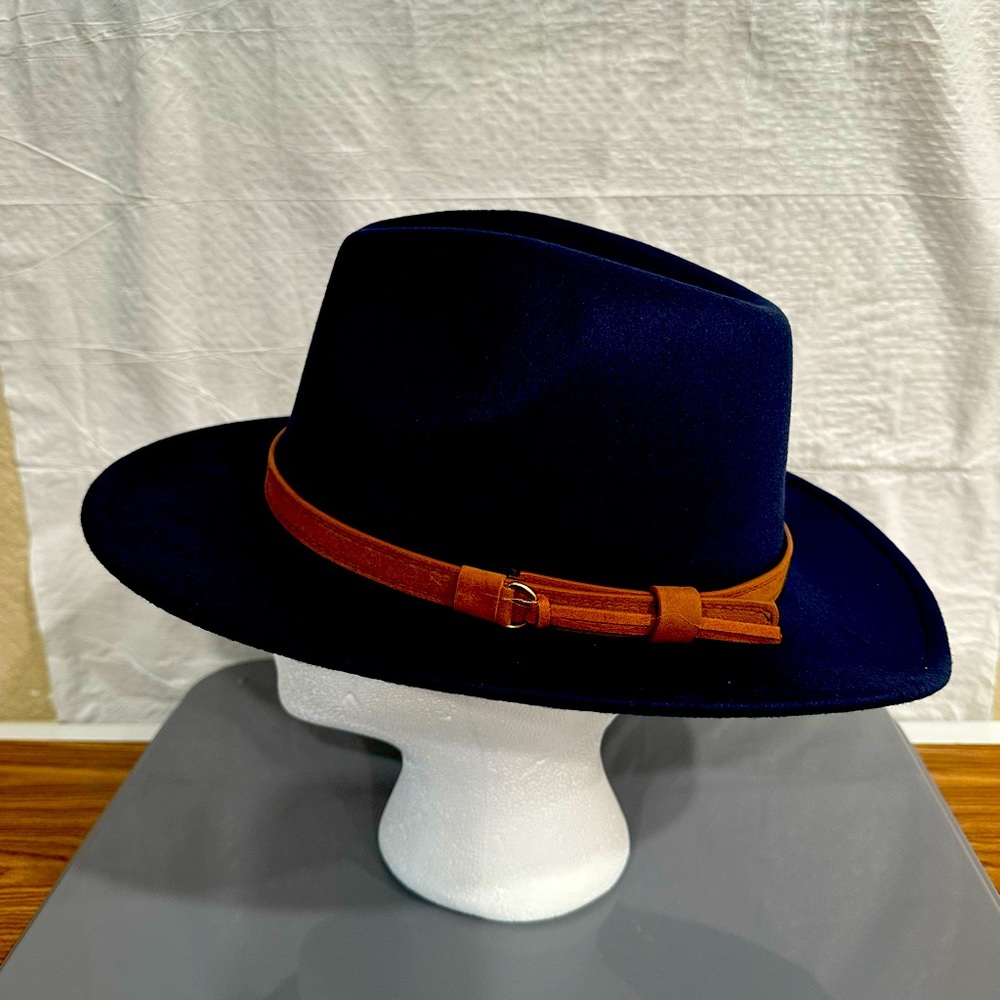 New dark blue felt fedora large hat/57